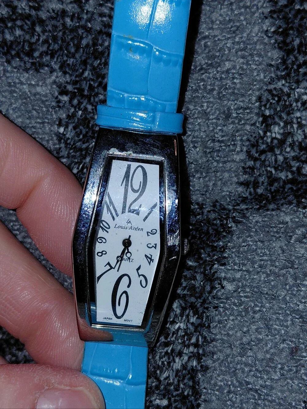 Louis Arden Paris Art Deco Tonneau Quartz Watch Blue Faux Croc Y2K Retro CC